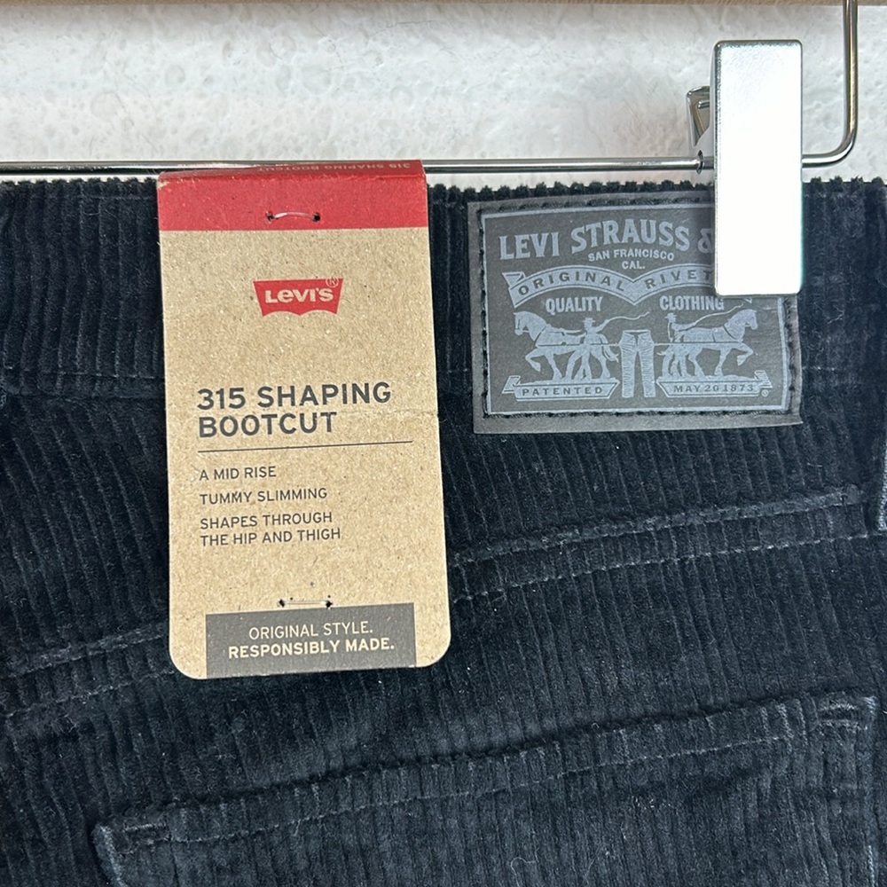 Levi's 315 Shaping Bootcut Corduroy Jeans Black Mid Rise Button Zip 30 x 30 - Picture 5 of 9